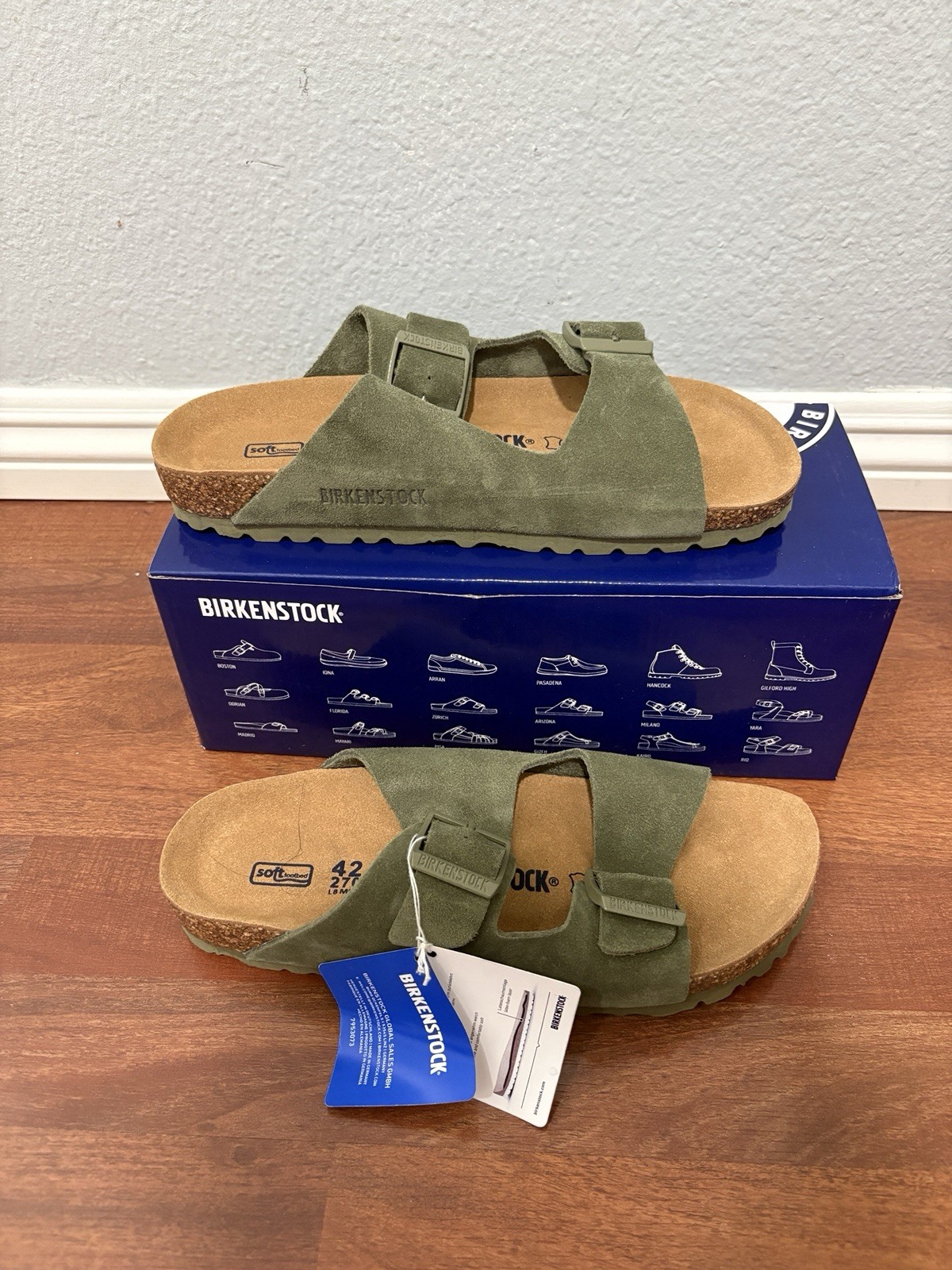 Olive / Nature Green Birkenstock Arizona Suede – Mens 9 / 42 EU