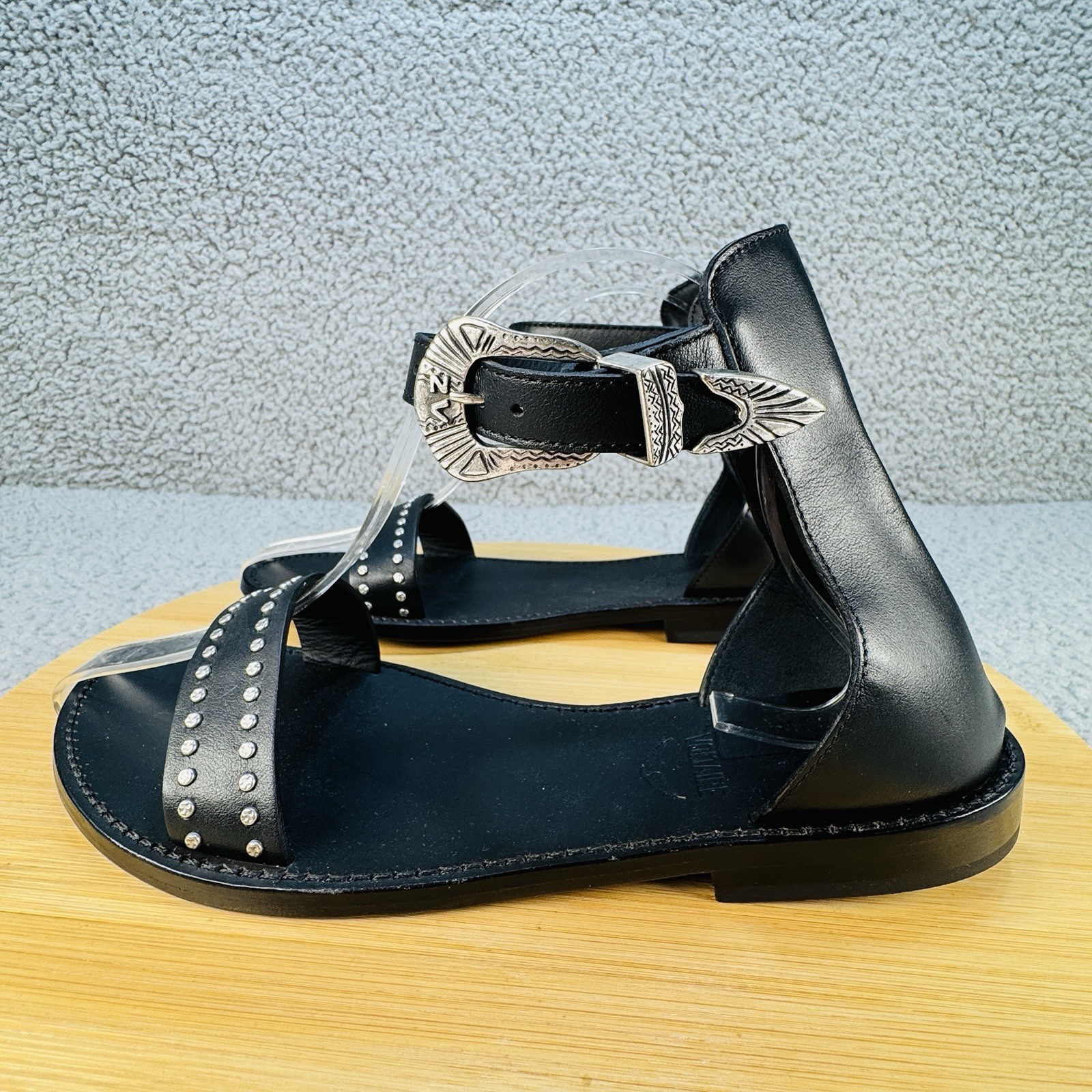 Zadig & Voltaire Paris Black Leather Studded Sandals EU 37 US 6