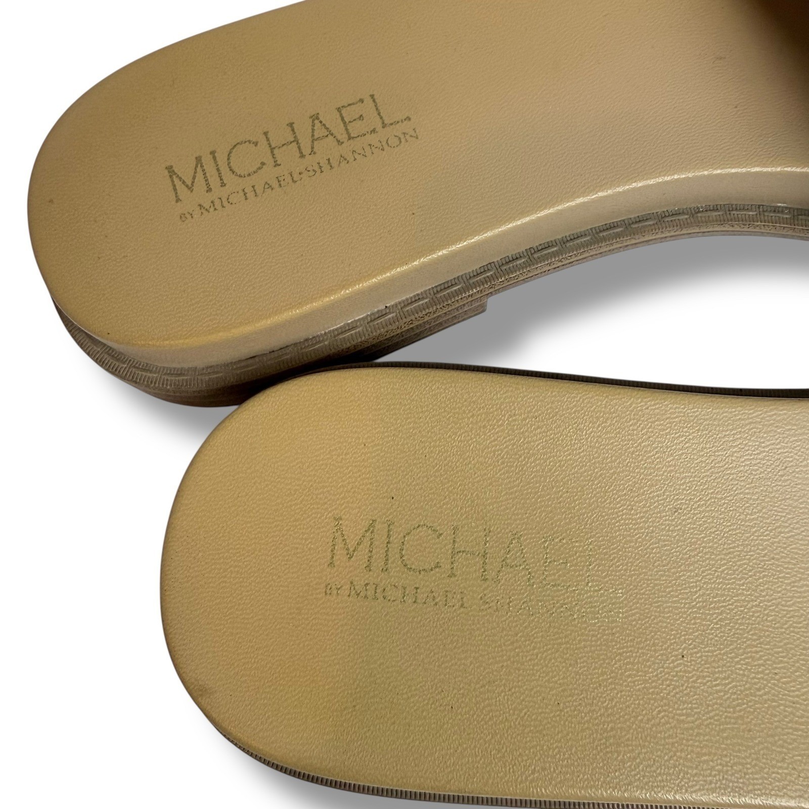 EUC Michael by Michael Shannon White & Gold Chain Detail Slide Sandals Size 9M