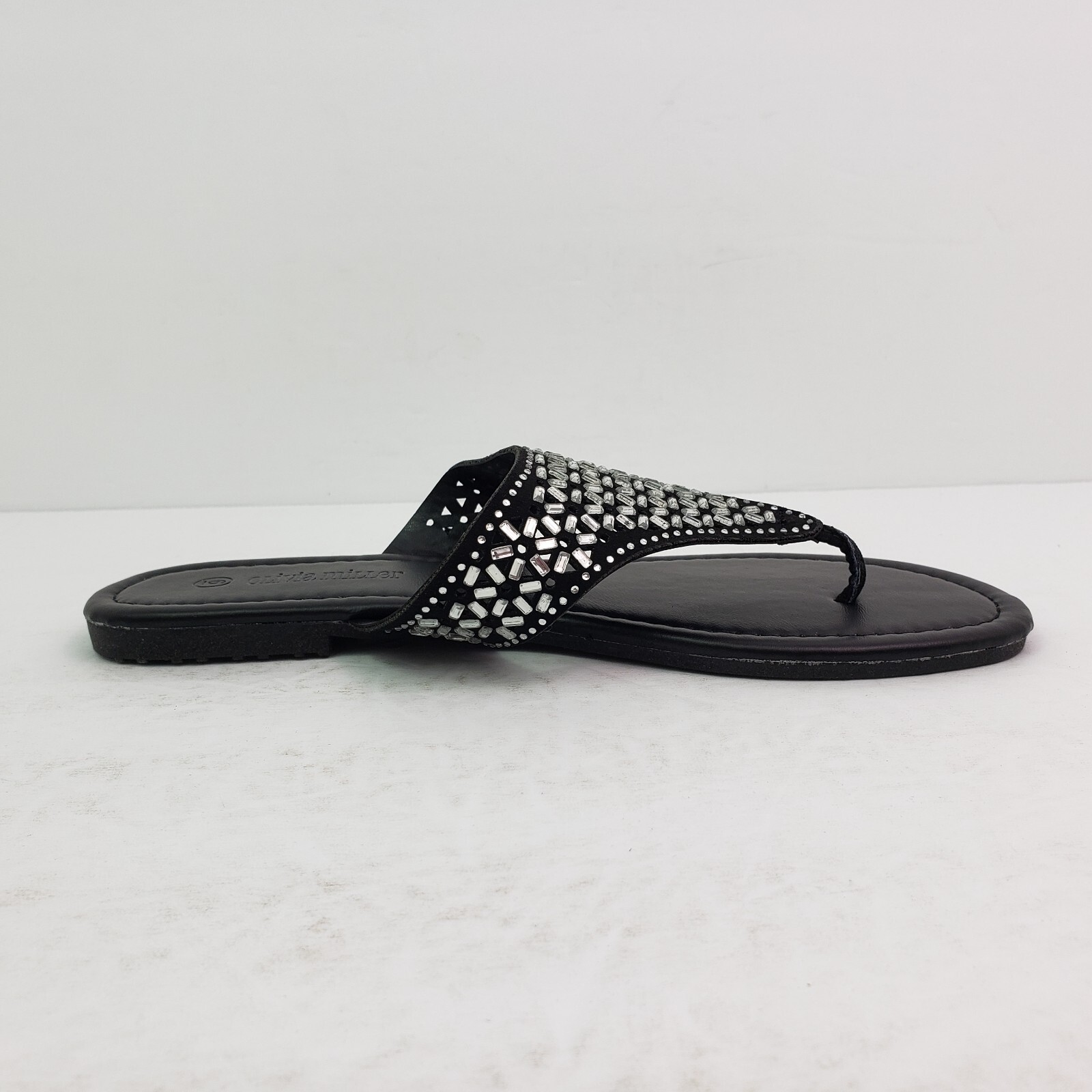 Olivia Miller Womens Size 6 Black Slip On Fashion Casual Thong Sandals