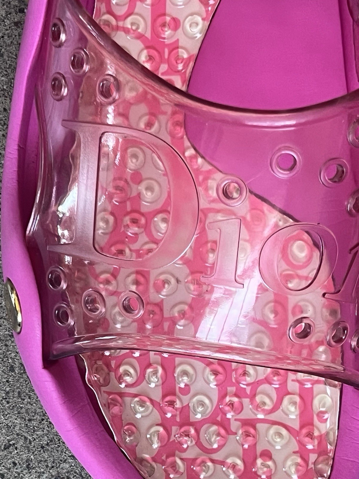 Vintage Christian Dior Galliano Diorissimo Monogram Clear Slide Sandals Pink 42