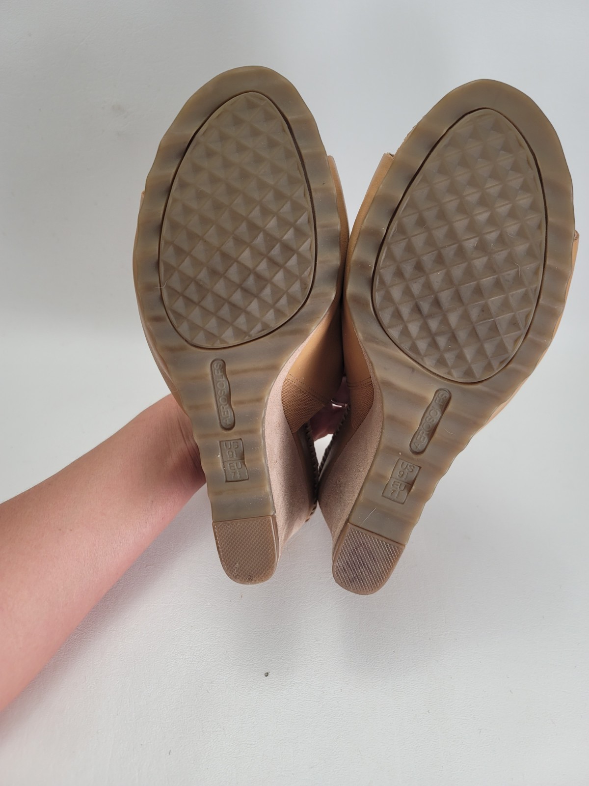 AEROSOLES Birthstone Leather Wedge Sandals Brown Size 9.5 Comfort Summer Slip On