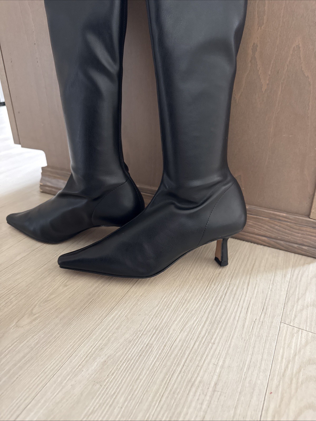 Angel Alarcon Leather Black Kitten Heels Over The Knee Boots
