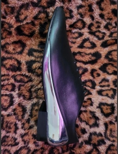 SALE UNITED NUDE Designer Leather Shoe ART Goth Silver Mirror & Black Pointy Toe