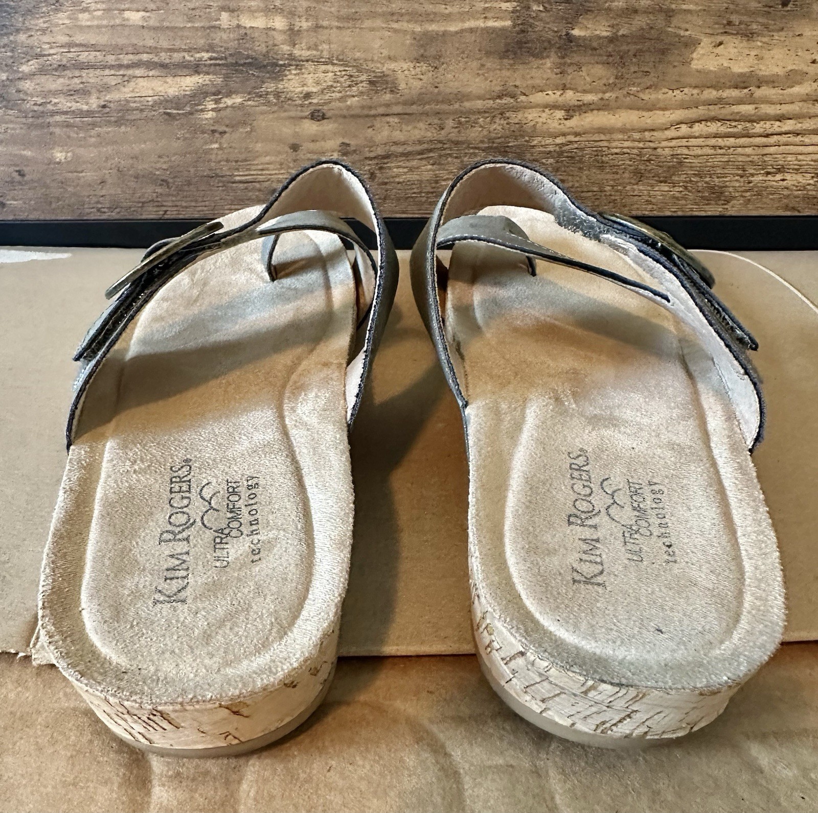 Kim Rogers Ultra Comfort 8.5 Women’s Leather Slide Sandals Gray Buckle