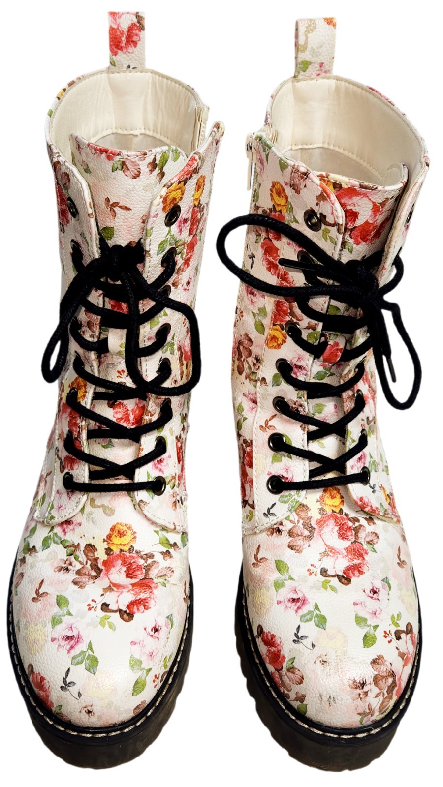 Women’s UNIONBAY Rumble Mid Calf Floral Boots, Lace Up, Side Zip, Size 8 M