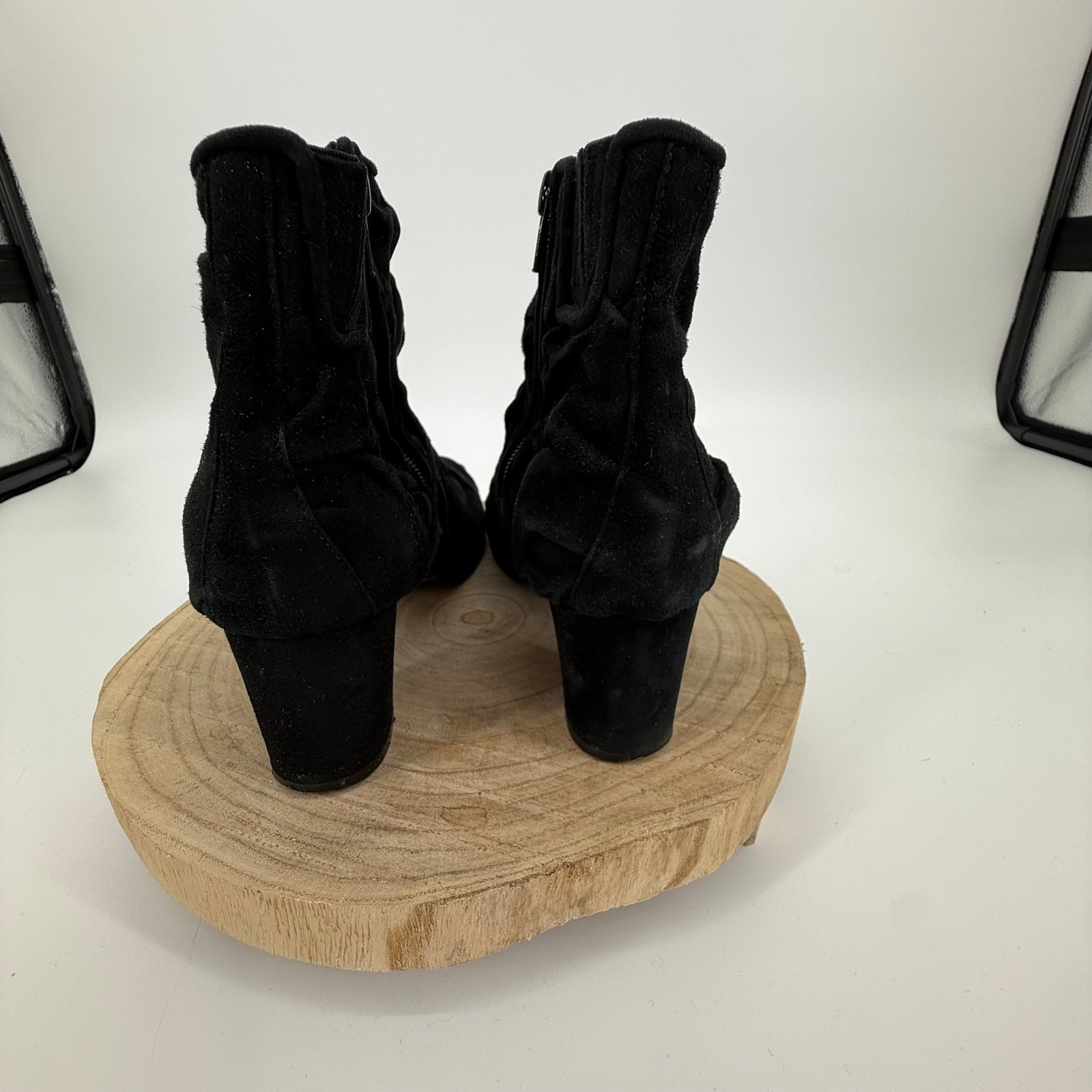 Warren Edwards Suede Black Ankle Boots SZ 10.5 Italy Unique Feminine Punk