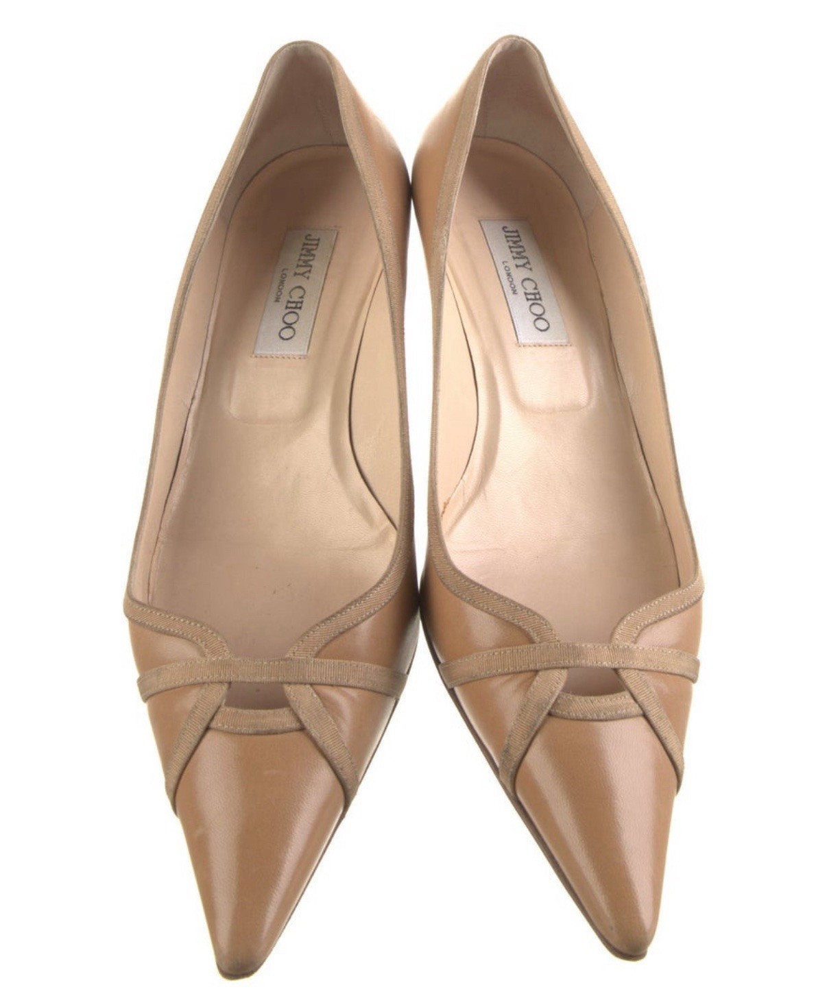 • Jimmy Choo Leather Pumps • Grosgrain & Cutout Accents • Semi-Pointed Toes