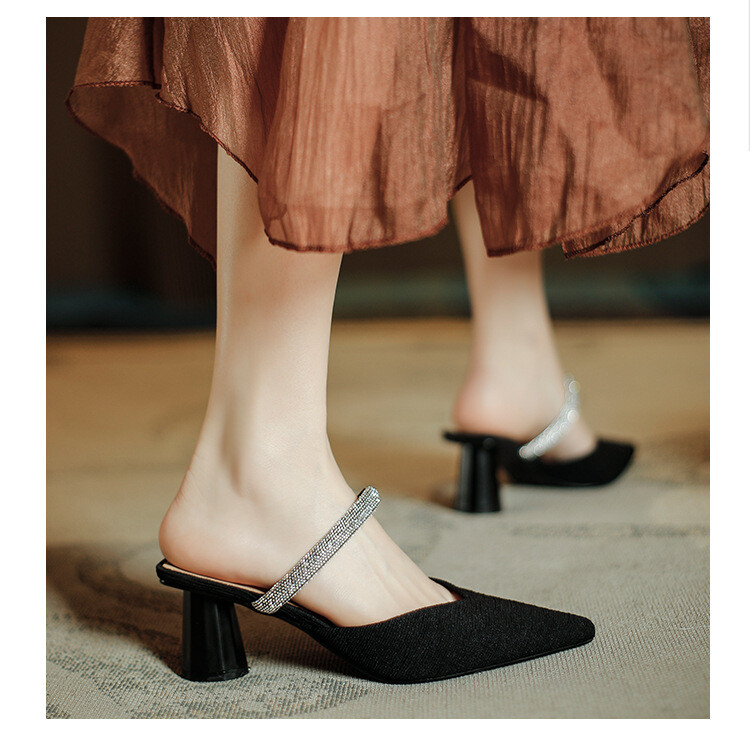 Women Pointed Toe Shoes Summer Rhinestone Sandals Fashion Slipper Shoes