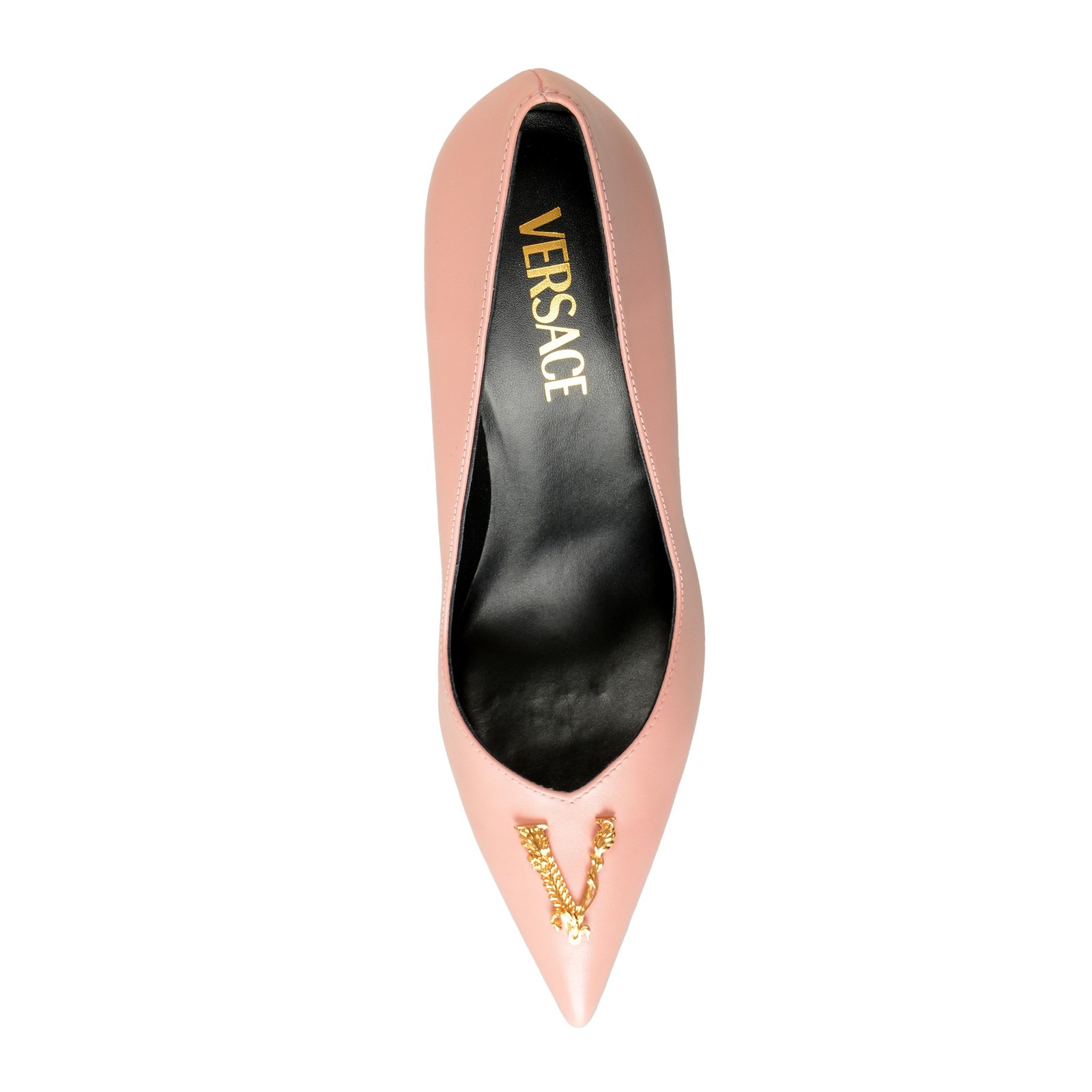 Versace Women’s Gold V-Logo Dark Rose 100% Leather Heeled Pumps Shoes US 6 IT 36