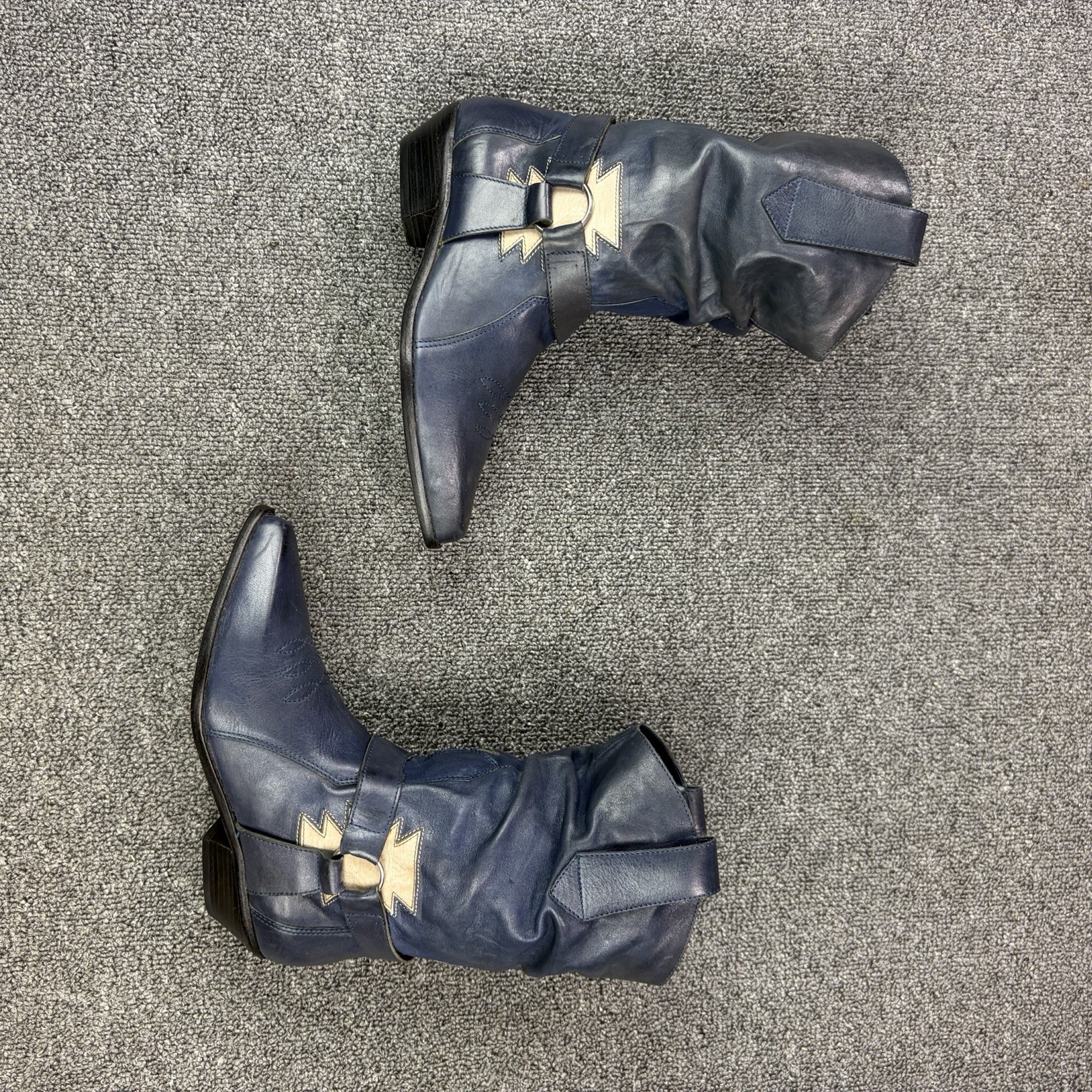 Vintage Dingo Sample Boots Womens 6 Blue Slouch Western Harness Distressed RARE