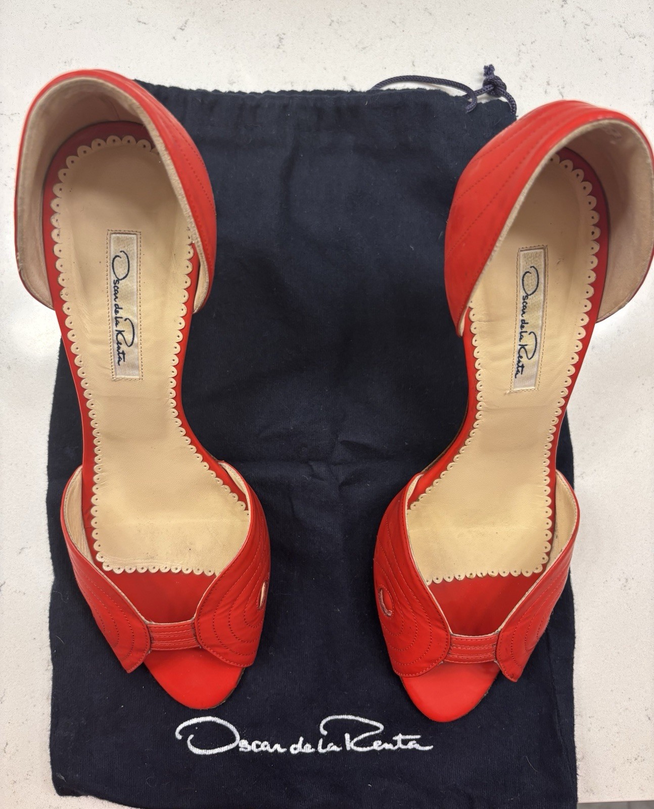 Oscar de la Renta Women’s Red Leather D’Orsay Peep Toe Stiletto EU40 US9