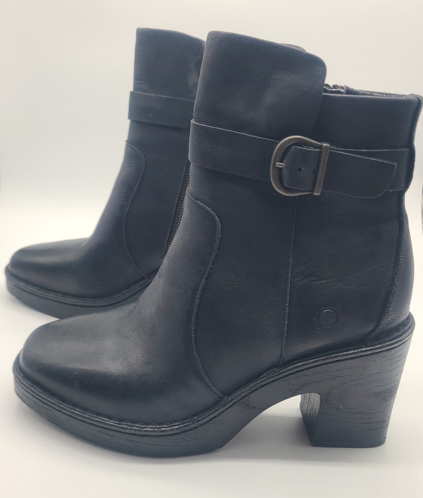 Born Platform Black Leather 10 Chunky Heel Biker Moto Booties Bratz Whimsigoth