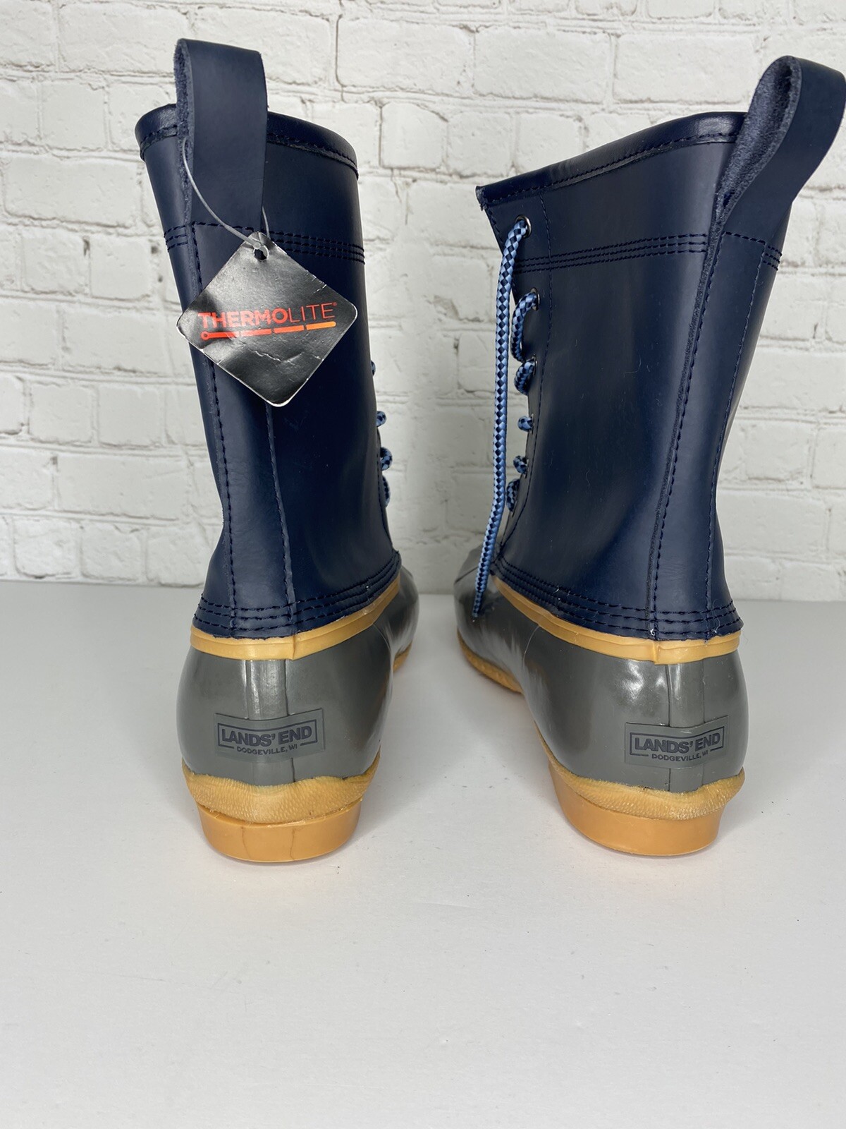 Lands End Womens 502426 Unlined Duck Boots Ankle Lace Up Deep Twilight Blue 11B