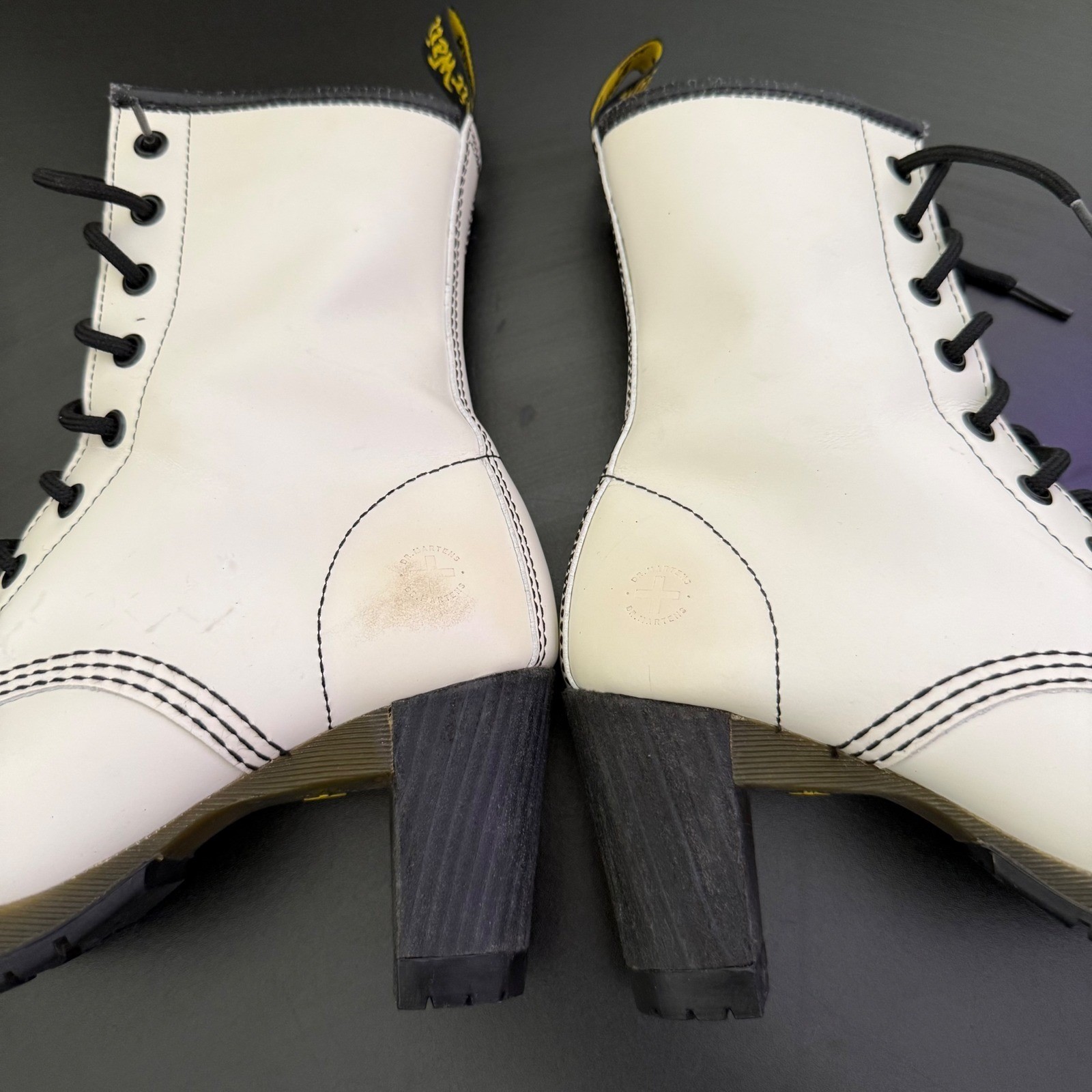 Dr Martens Darcie Heels White Leather Lace Up Boots Size 7 Statement Chunky