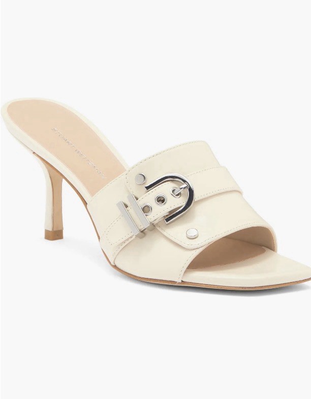 Stuart Weitzman Maverick 75 Slide Off White Leather Sandals Womens 7B New $495