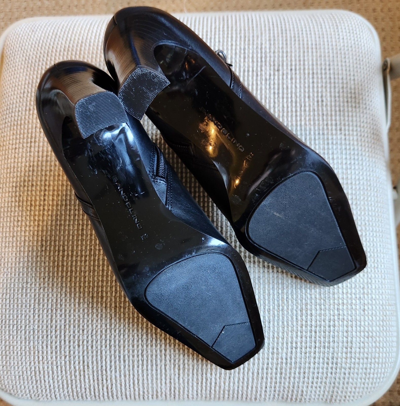 Bandalino Black Leather Shoe Booties, 3.25 Inch Heel, Women’s Size 8M