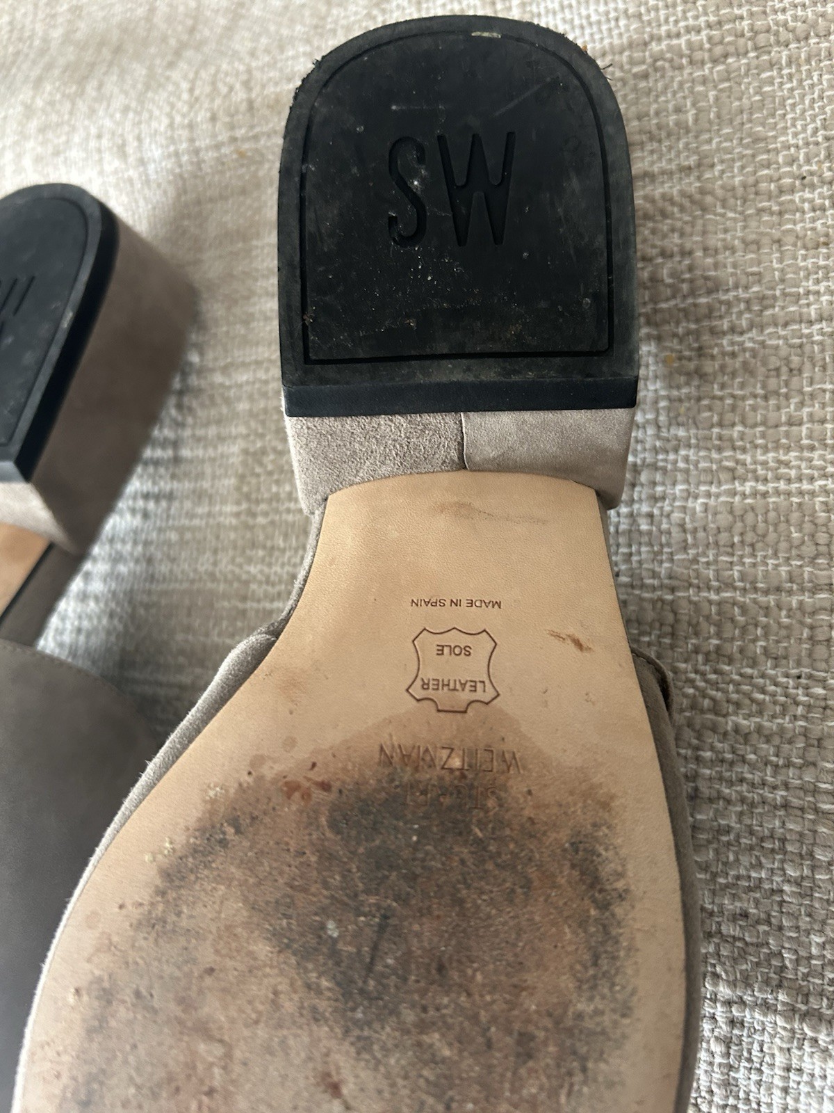 Stuart Weitzman Giftwrap Suede Bow Slides Fossil