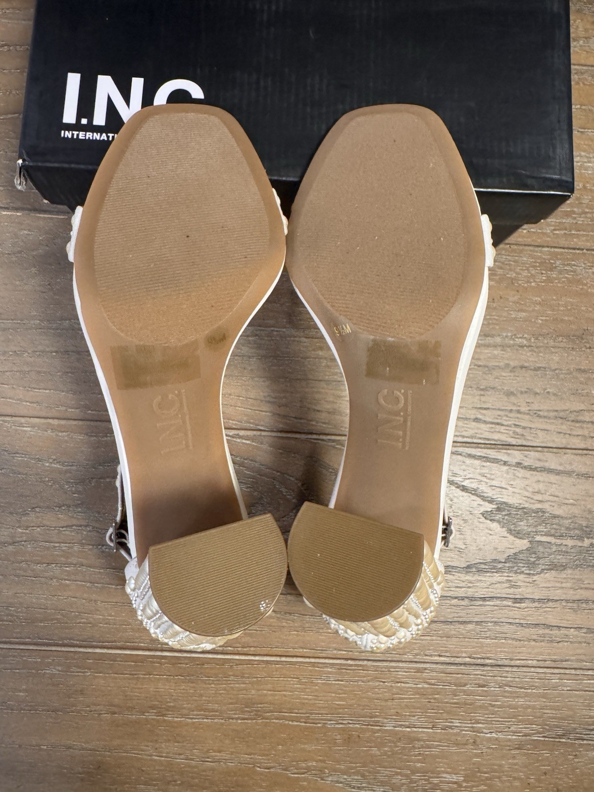 I.N.C. White Pearl Strappy Ankle Strap Open Toe Heels 9.5M