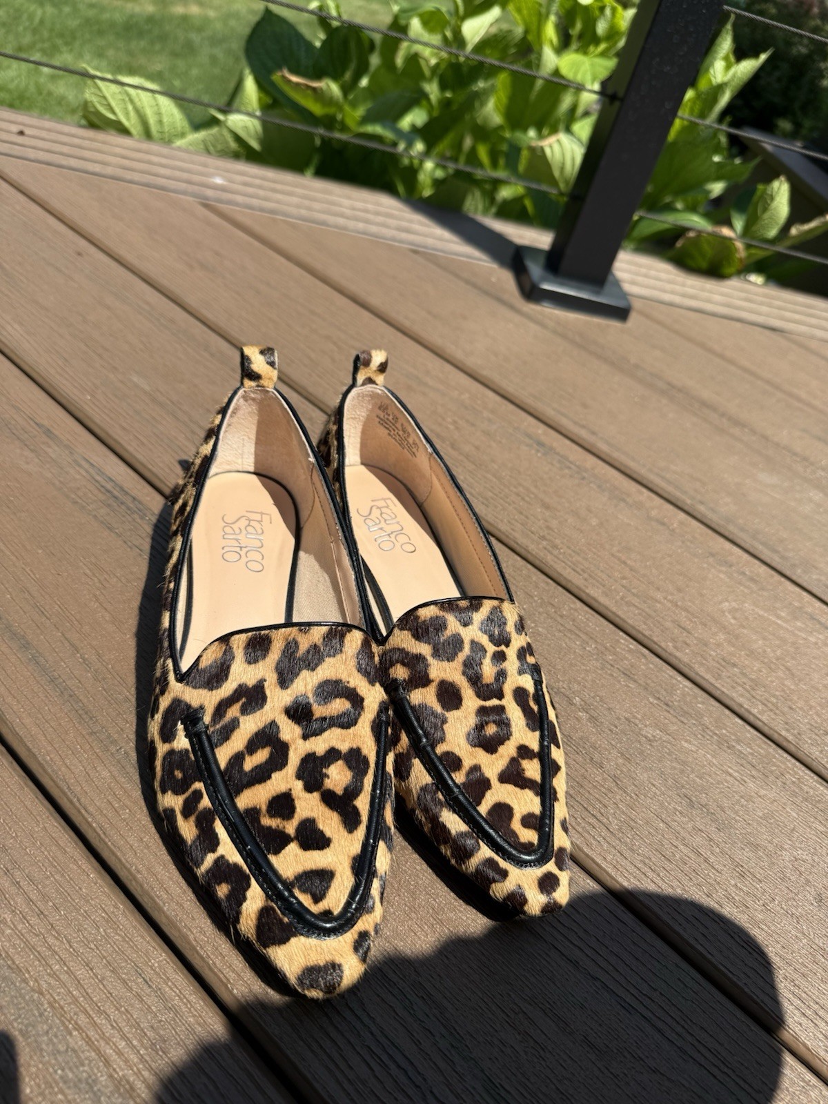 Franco Sarto Leopard Calf Hair Loafer Flats Slip On Pointed Toe 6.5M