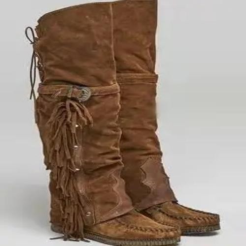 Fashion Bohemia Knee-length Women Boots Ethnic Personality High Boot Tassels Fau