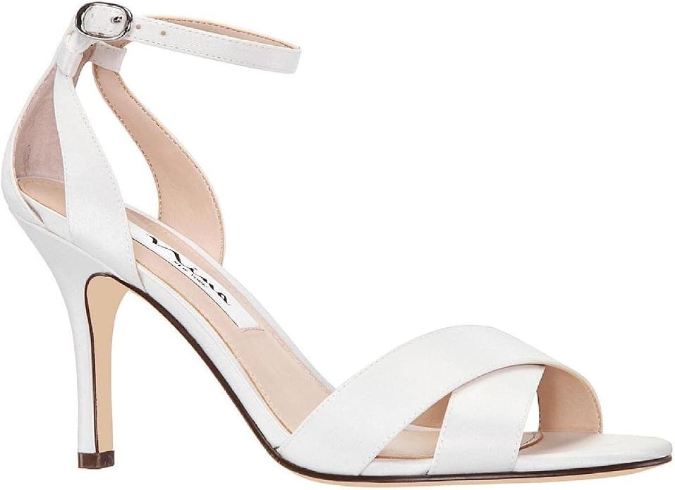 NINA Womens Ankle Strap Open Toe Heel Sandals Ivory 10 Medium (B,M)