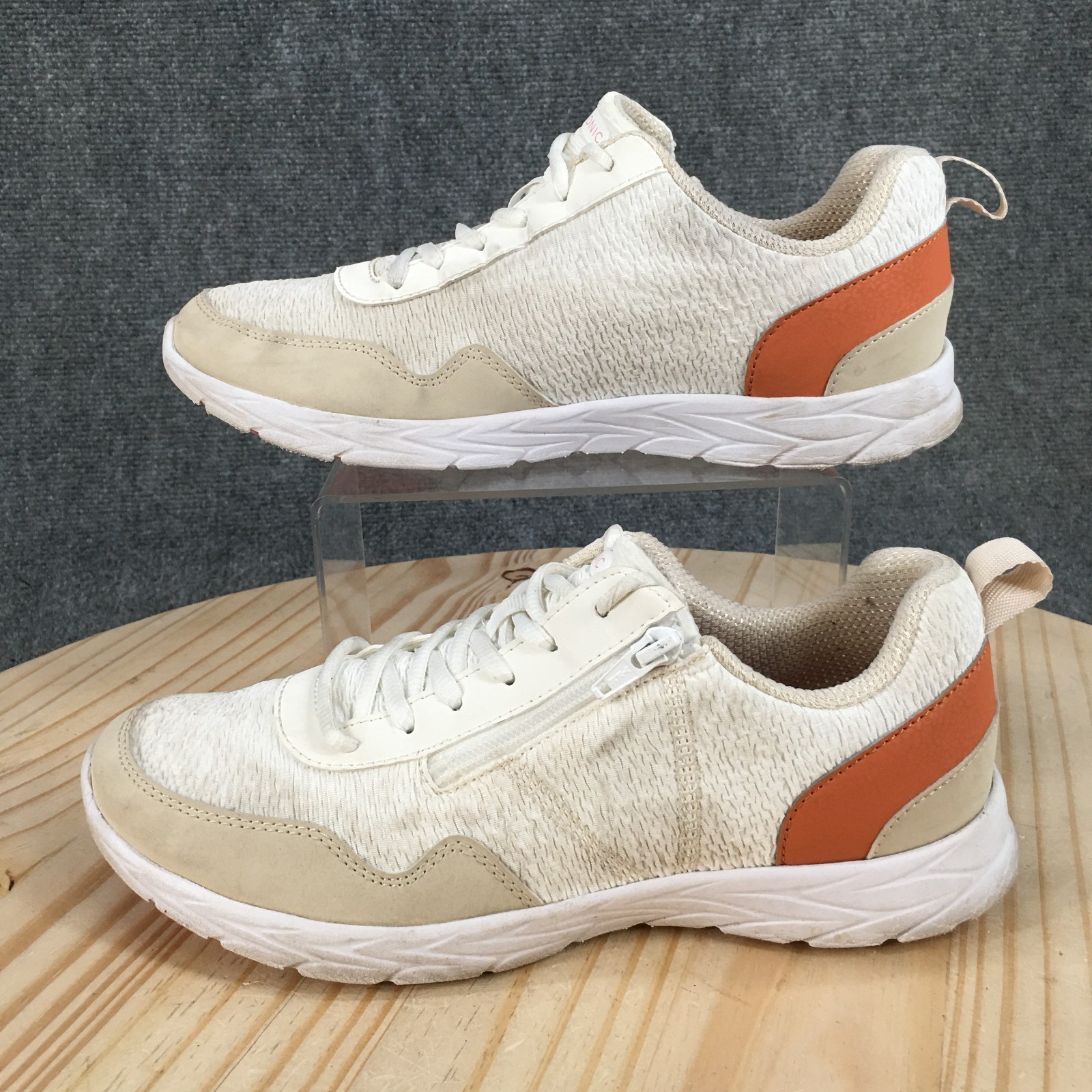 Vionic Shoes Womens 10 Jetta Sporty Comfort Lace Up Zip Sneakers White Orange