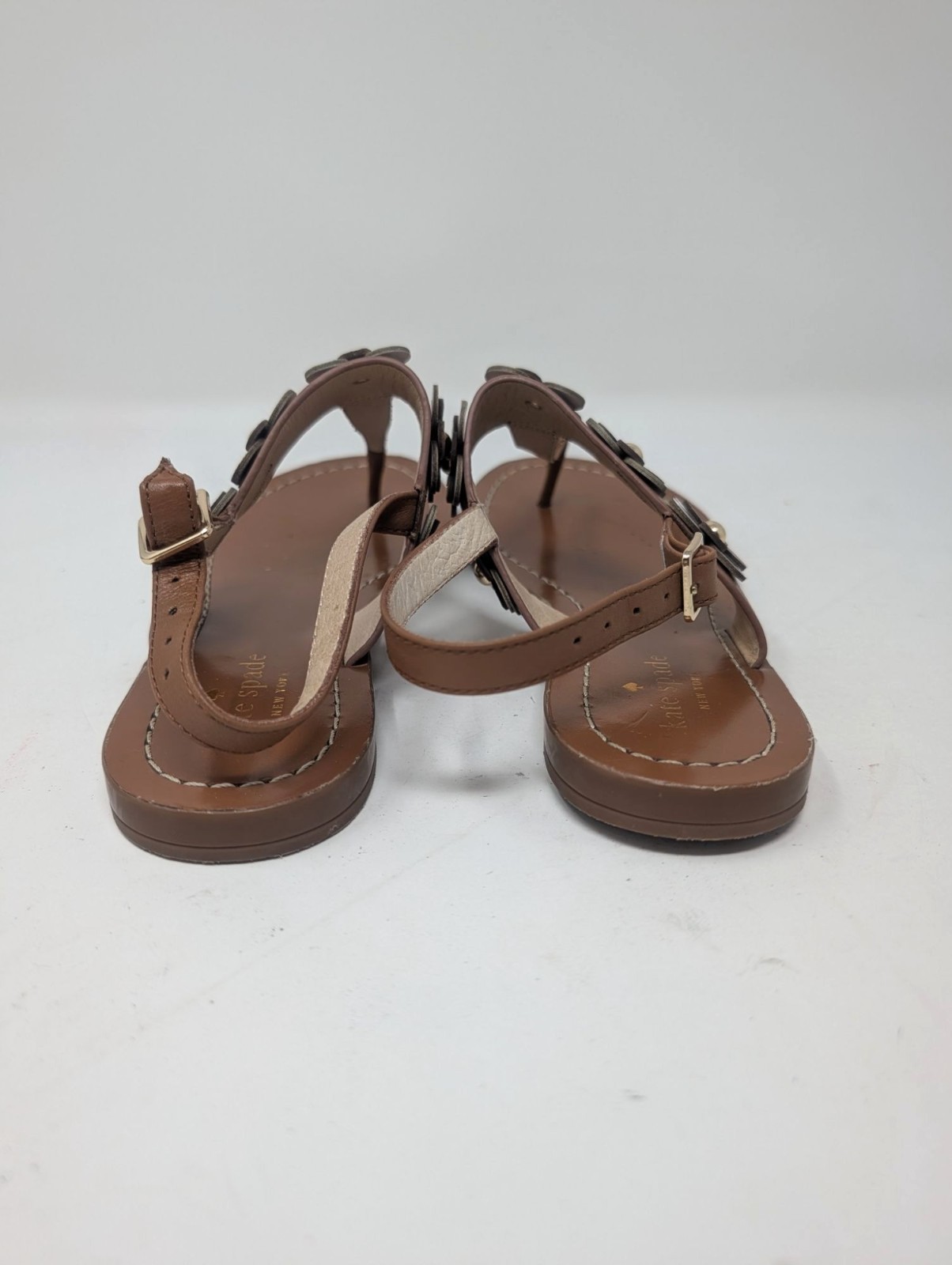 Kate Spade Thong Sandals 6 Brown Leather Flat Floral