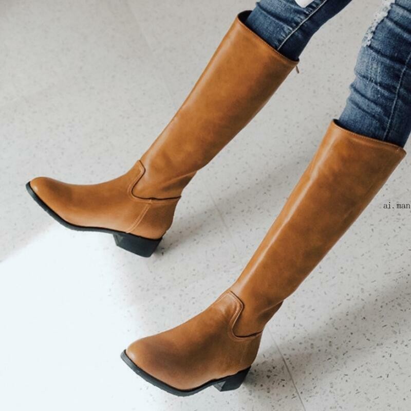 Women’s Men’s Mid Calf Knee High Riding Boots Tall Shoes Zipper Leather Oversize