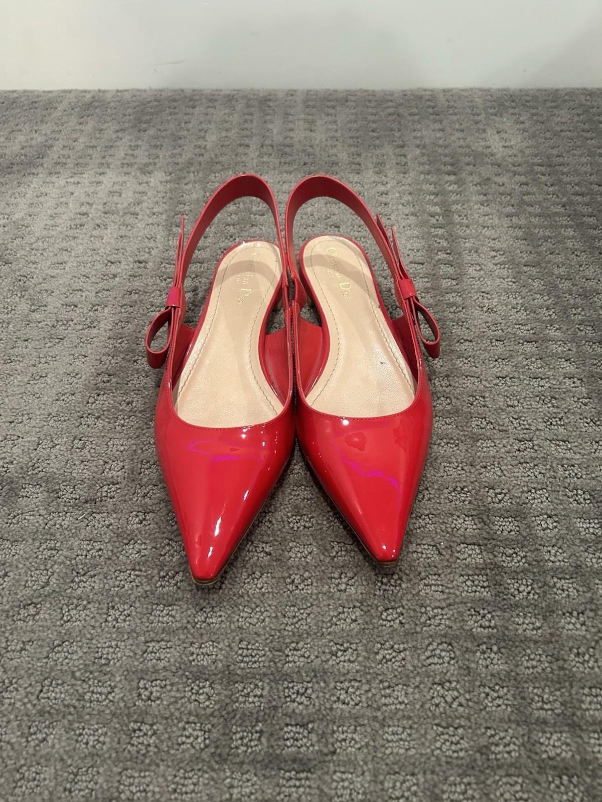 Christian Dior Red Patent Leather Slingback Flats Size 42