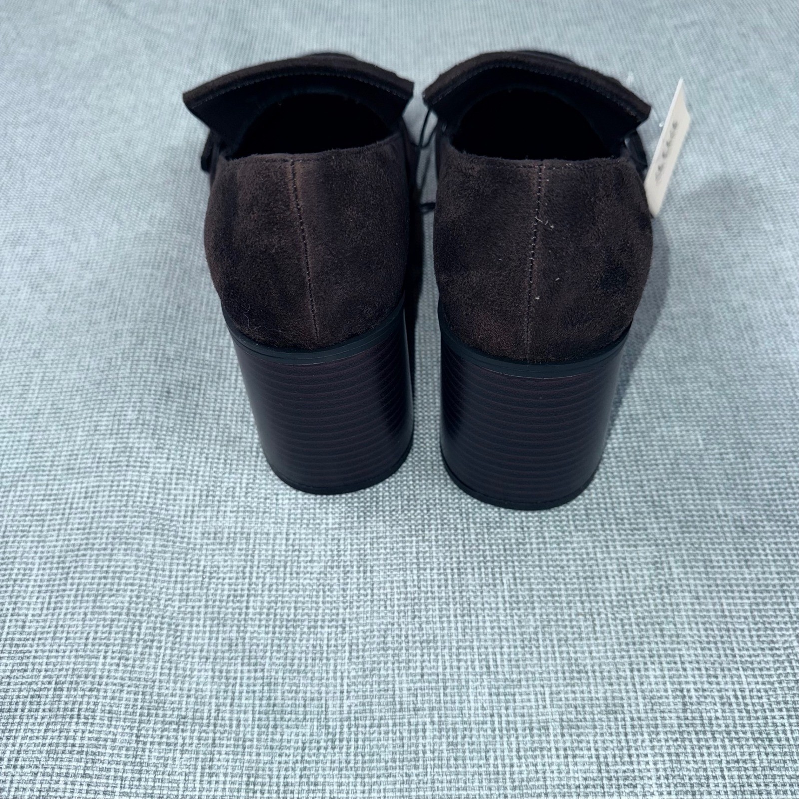ANA A New Approach Brown Faux Suede Kiltie Fringe Block Heel Loafers Womens 9.5
