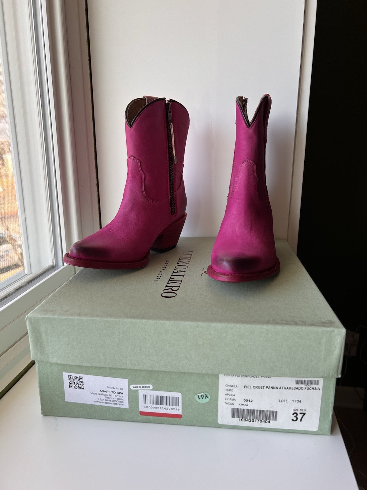 Mezcalero Hot Pink Leather Cowboy Boots 37/6.5-7