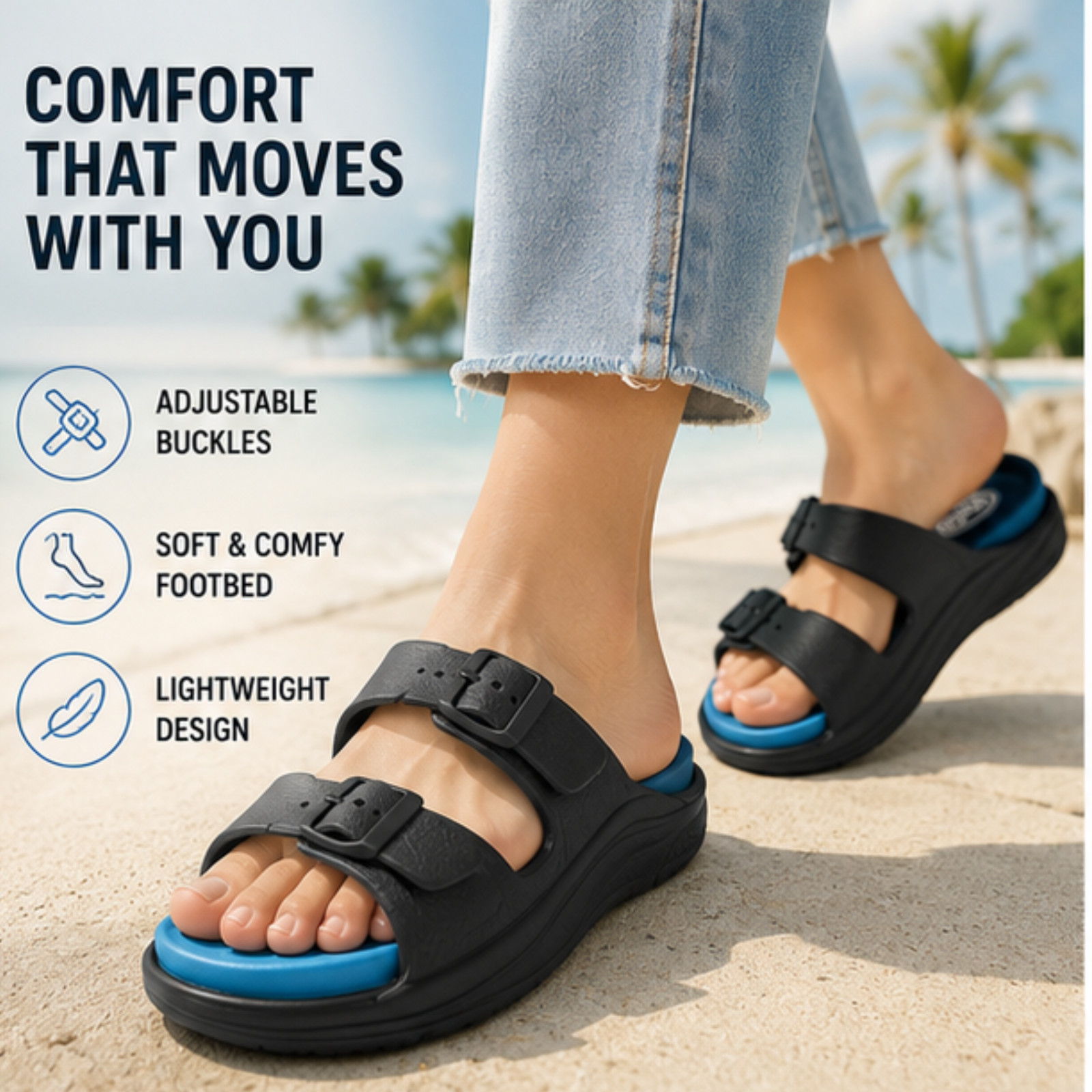 Pillow Slides Anti-Slip Sandals Double Buckle Cloud Slippers Home Outdoor adjust