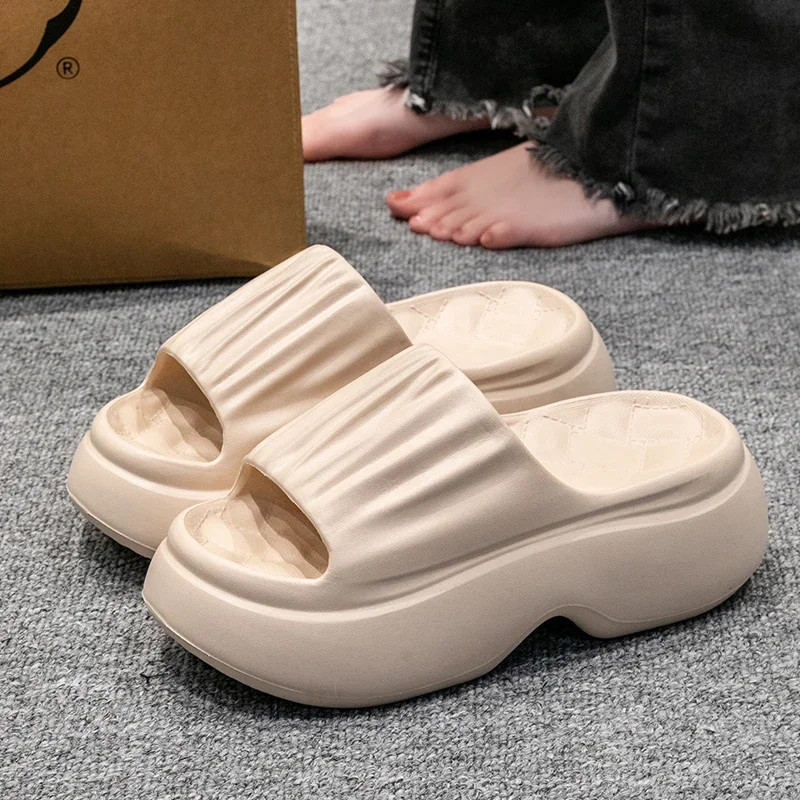 7cm High Heels Thick Bottom Slippers Women Summer 2026 Chunky Platform Eva Sole