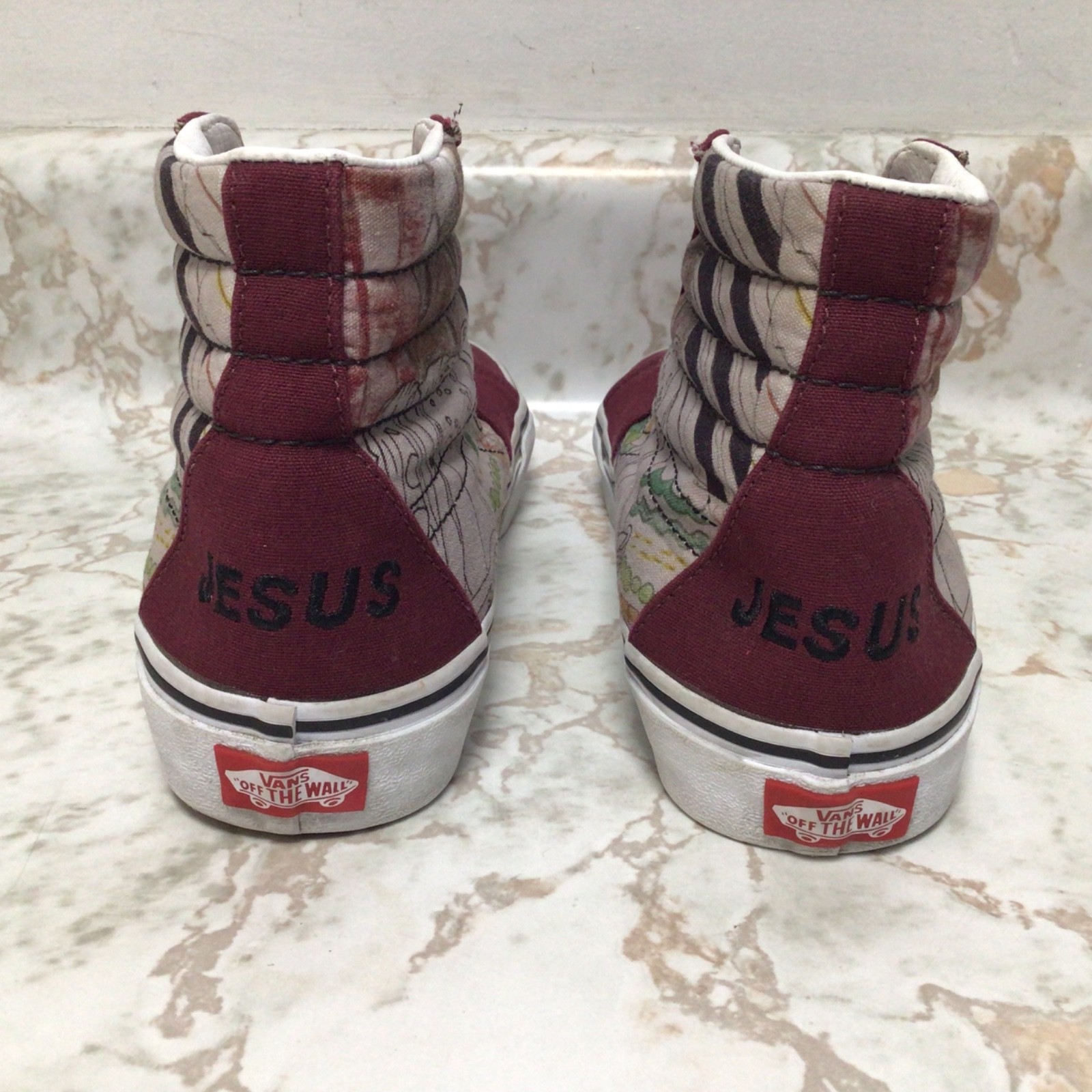 VANS Jesus Embroidered Burgundy High Top Sneakers Women’s Size 8.5 Art Graphics