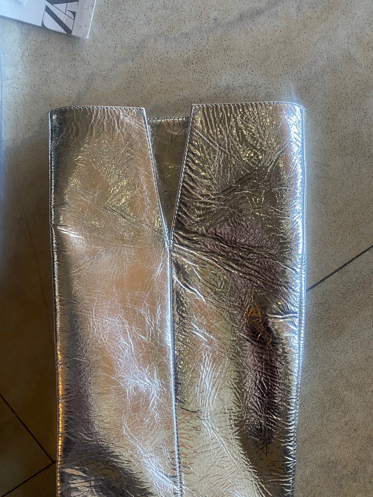 ZARA Silver Metallic Leather Boots NEW WT NB Size 36 EU/ 6 USA