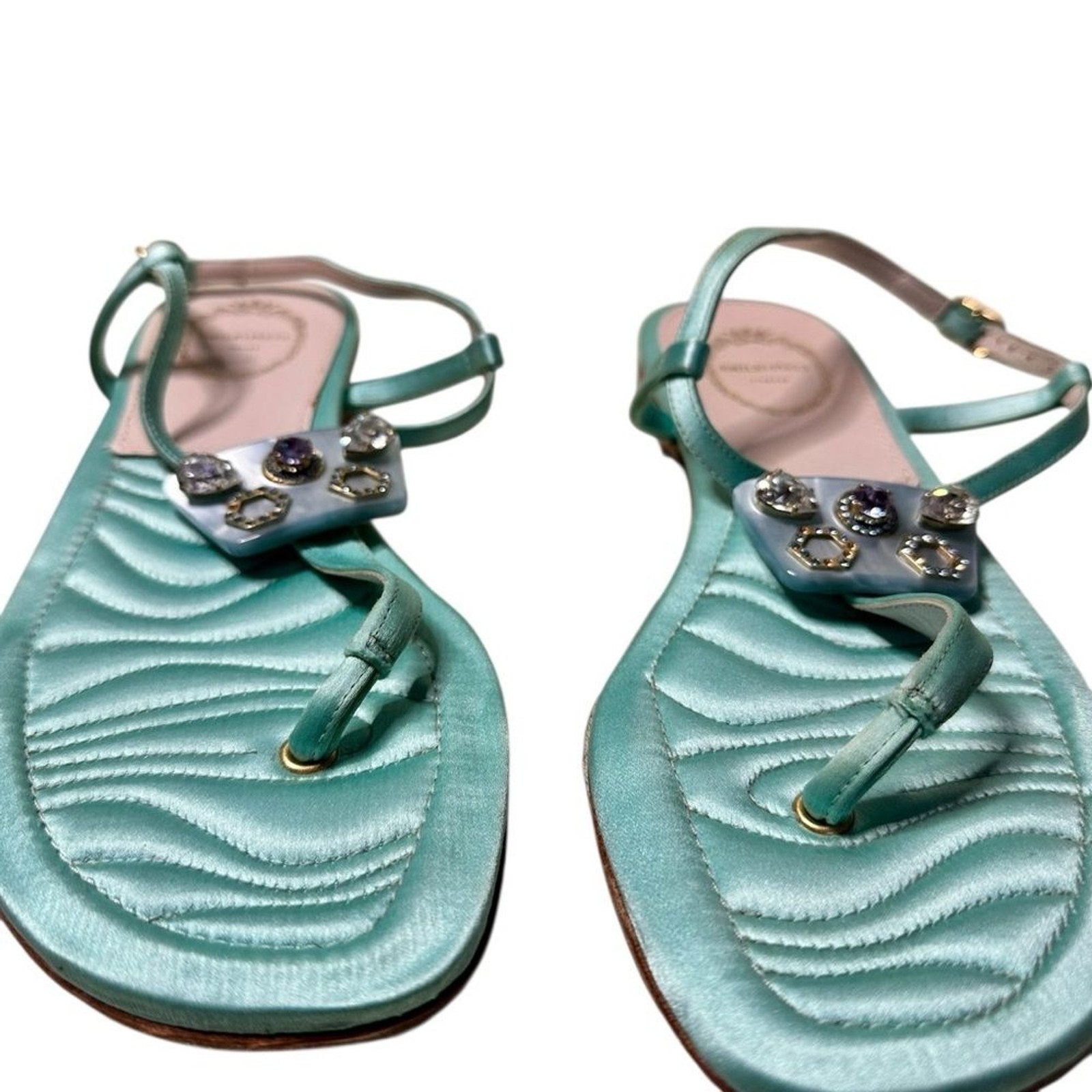Emilio Pucci Silk and Crystal Embellished Sandals Size 38 7.5