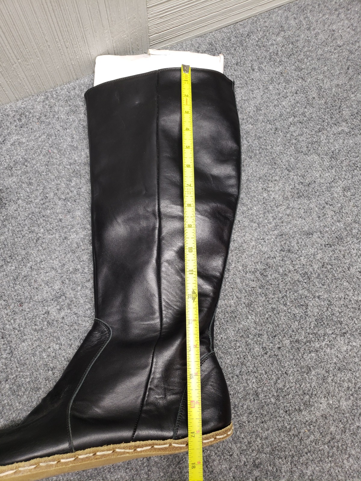 Atlantis Women Boots 13.5 Black Leather Side Zip Handmade High Knee Comfort Shoe