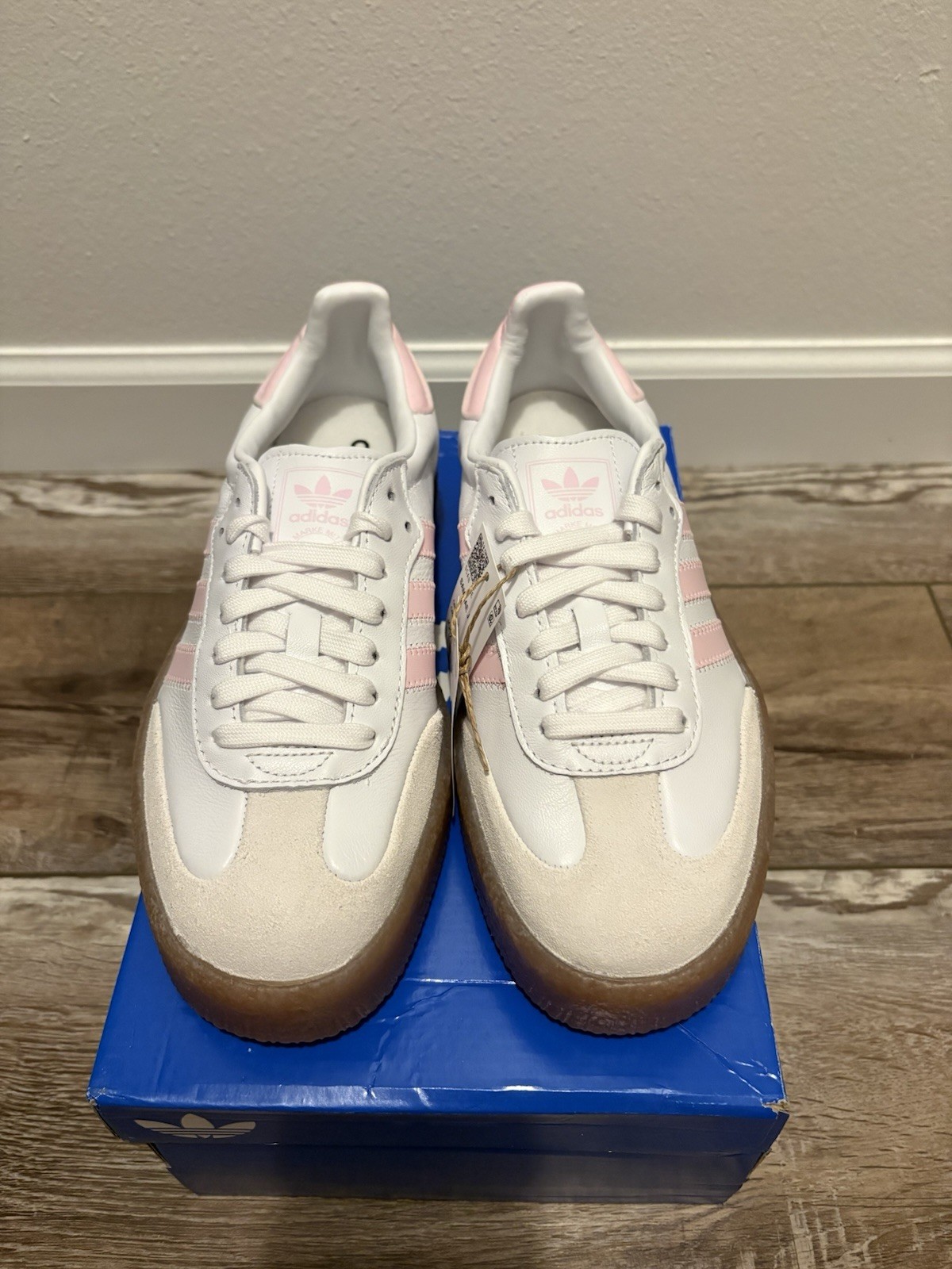 Adidas Sambae Size 7y / 8w White Pink Light Leather Gray Suede