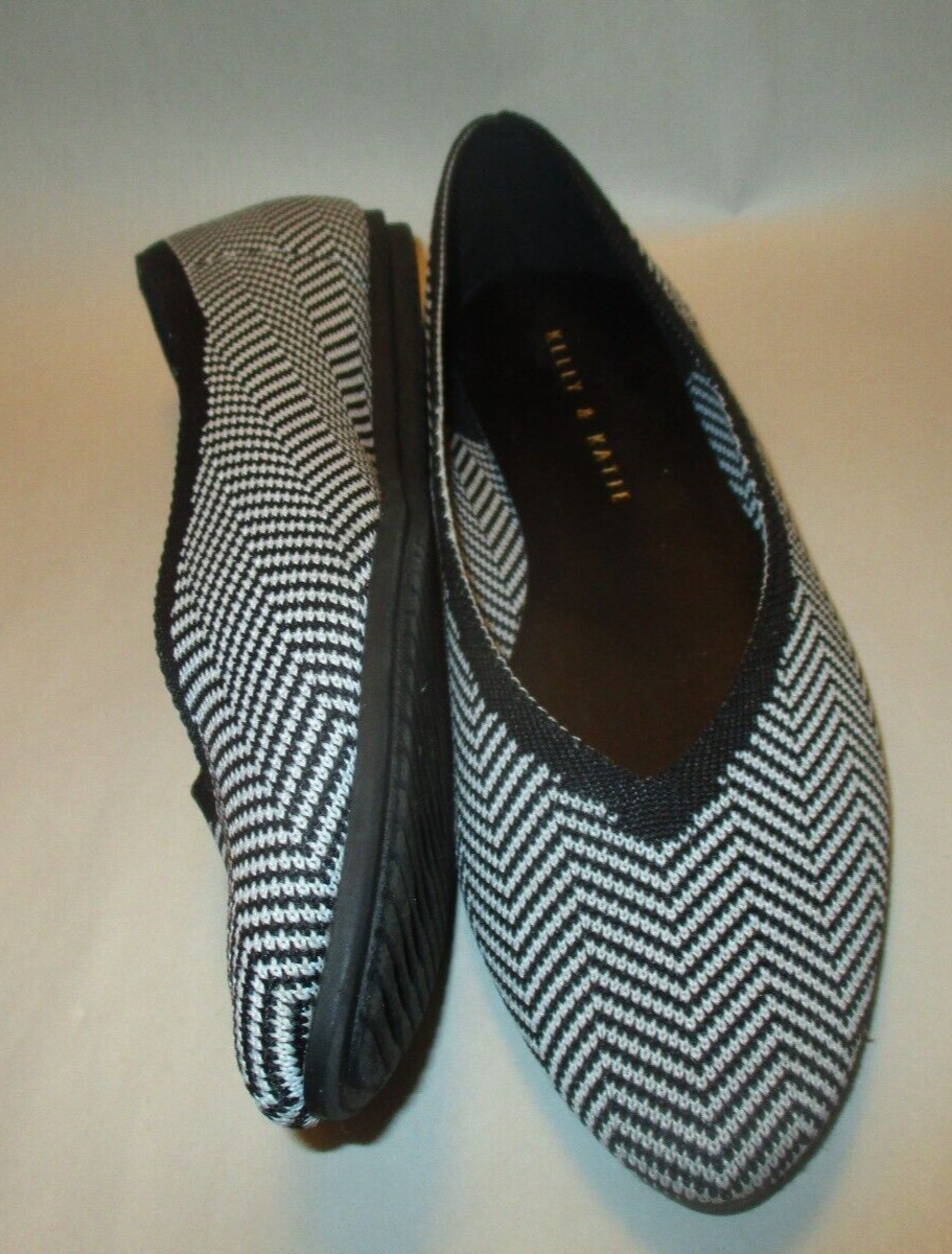 Kelly & Katie Jayde Women 7M Black/White Herringbone Fabric Comfort Cushion Flat