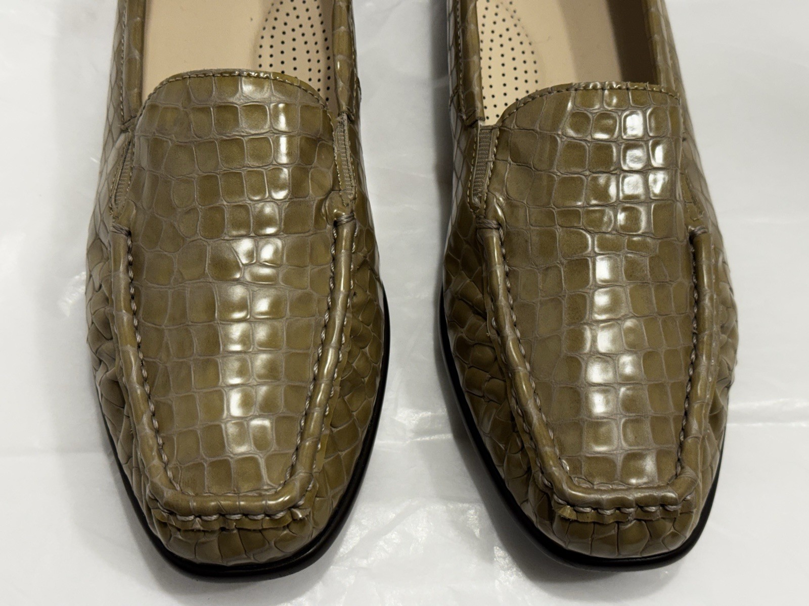 SAS TRIPAD COMFORT Women’s TAN-BROWN Leather Snake Flat Slip On Loafer Shoes 10N