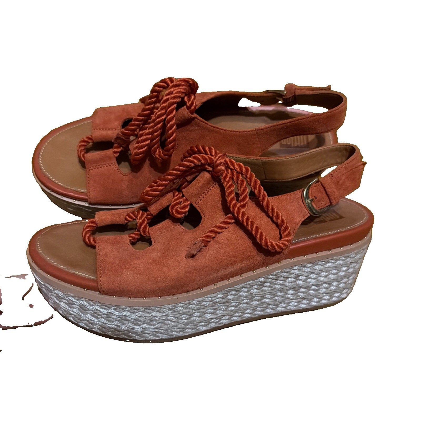 Fitflop Women Felicity Lace Up Suede Back Strap Platform Sandal Burnt Orange 8M
