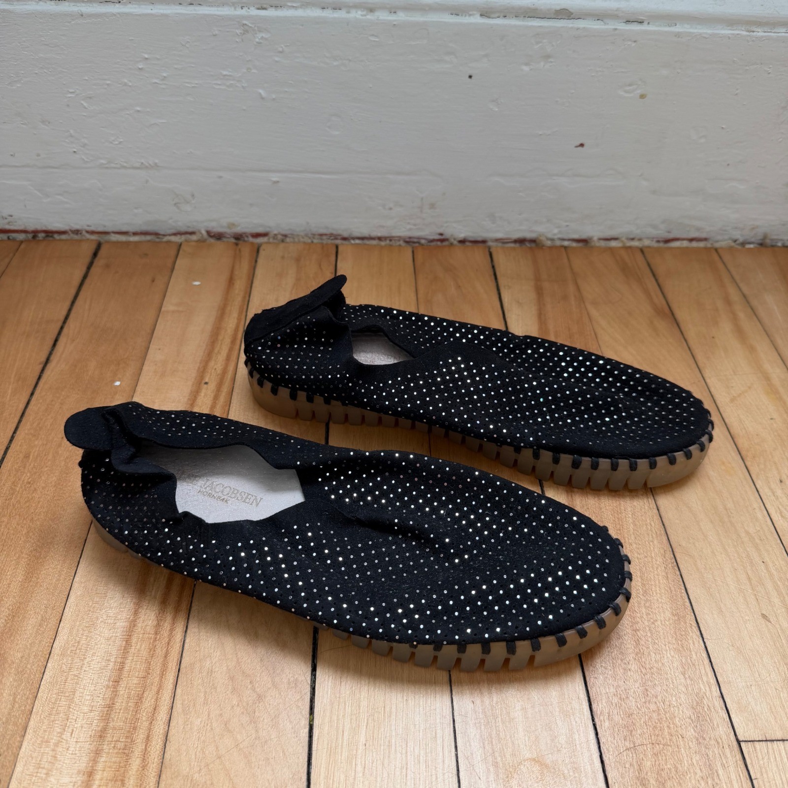 Ilse Jacobsen Tulip 139 Black Glitter Perforated Slip On Loafers Size 36