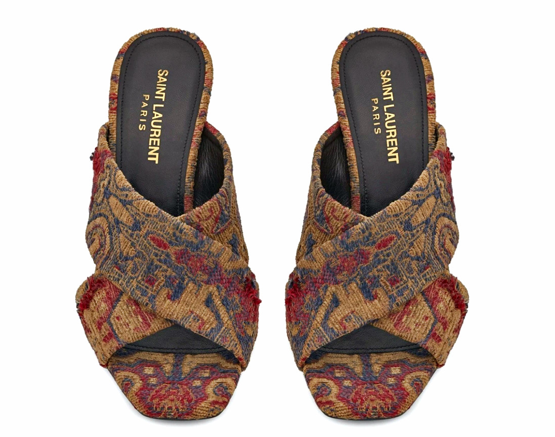Saint Laurent LOULOU 95 SAFFRON ROUGE Jacquard Logo Heels Mule sz US 6 IT36 $895