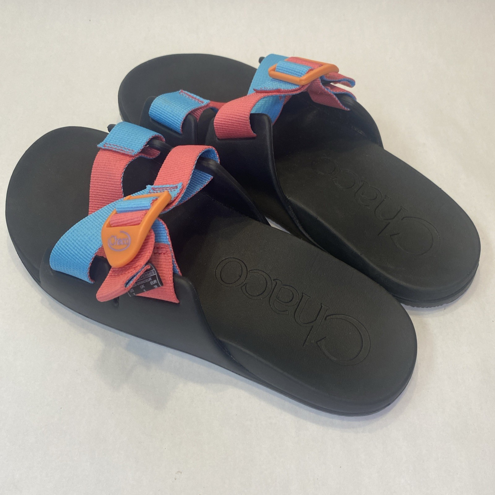 Women’s Chaco Chillos Slide Sandals Size 7 Pink Blue Flat Slide Sandals
