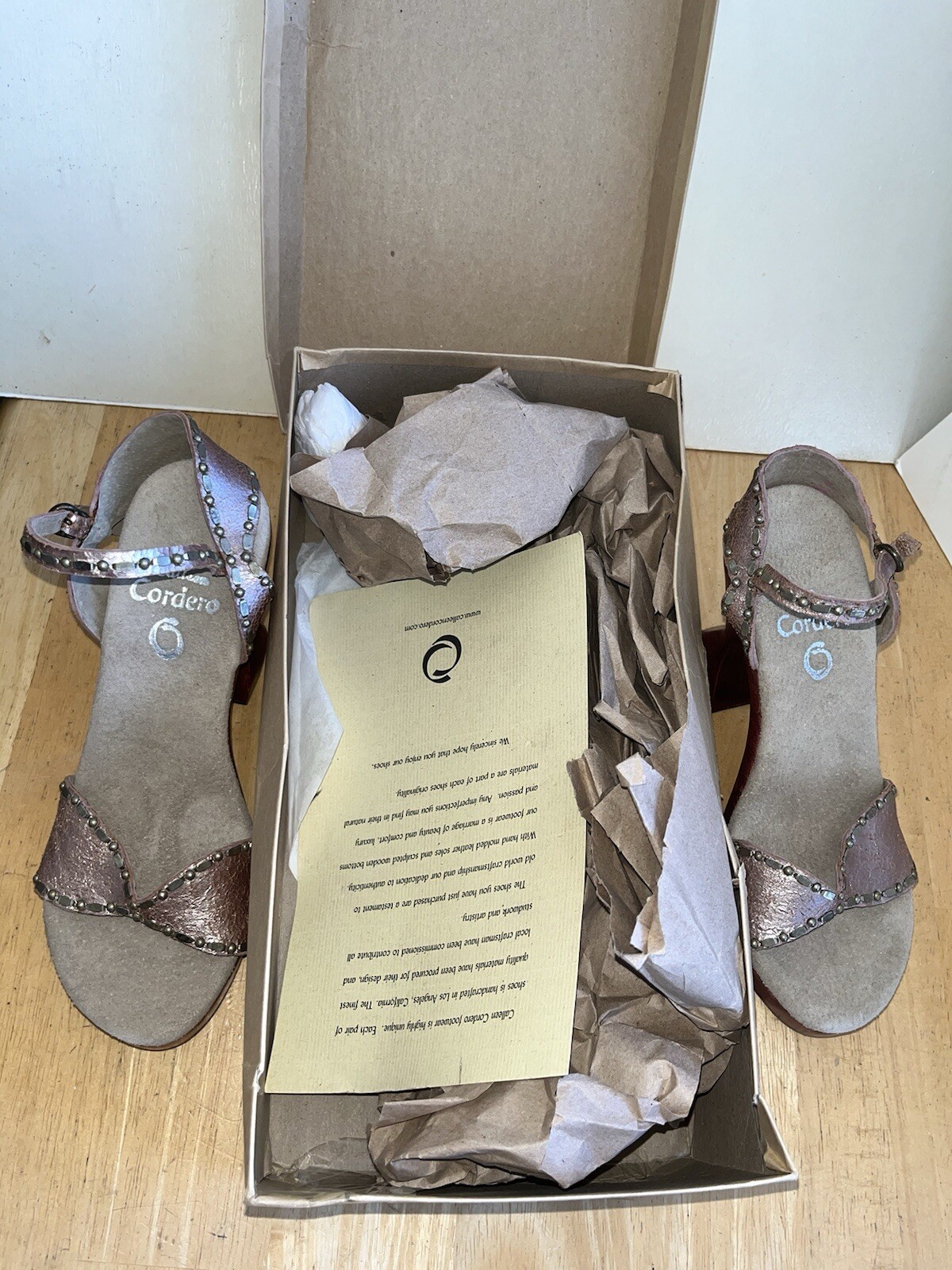 Calleen Cordero studded Kaia Metallic leather Wood Hourglass Heel Sandals Sz 5.5