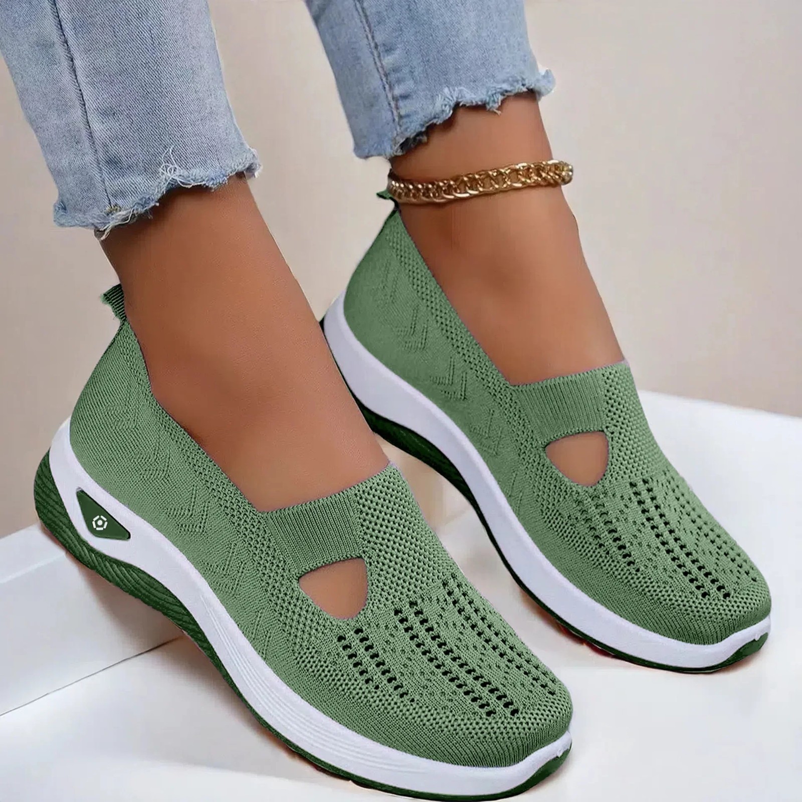 Women Mesh Flats Shoes Breathable Slip On Walking Sneakers Soft Non Slip Casual✨