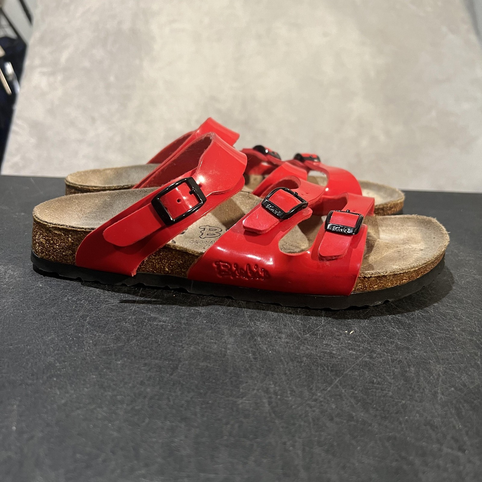Birkenstock Florida Sandals Womens 7 Red Triple Strap Cork Comfort Slide Germany