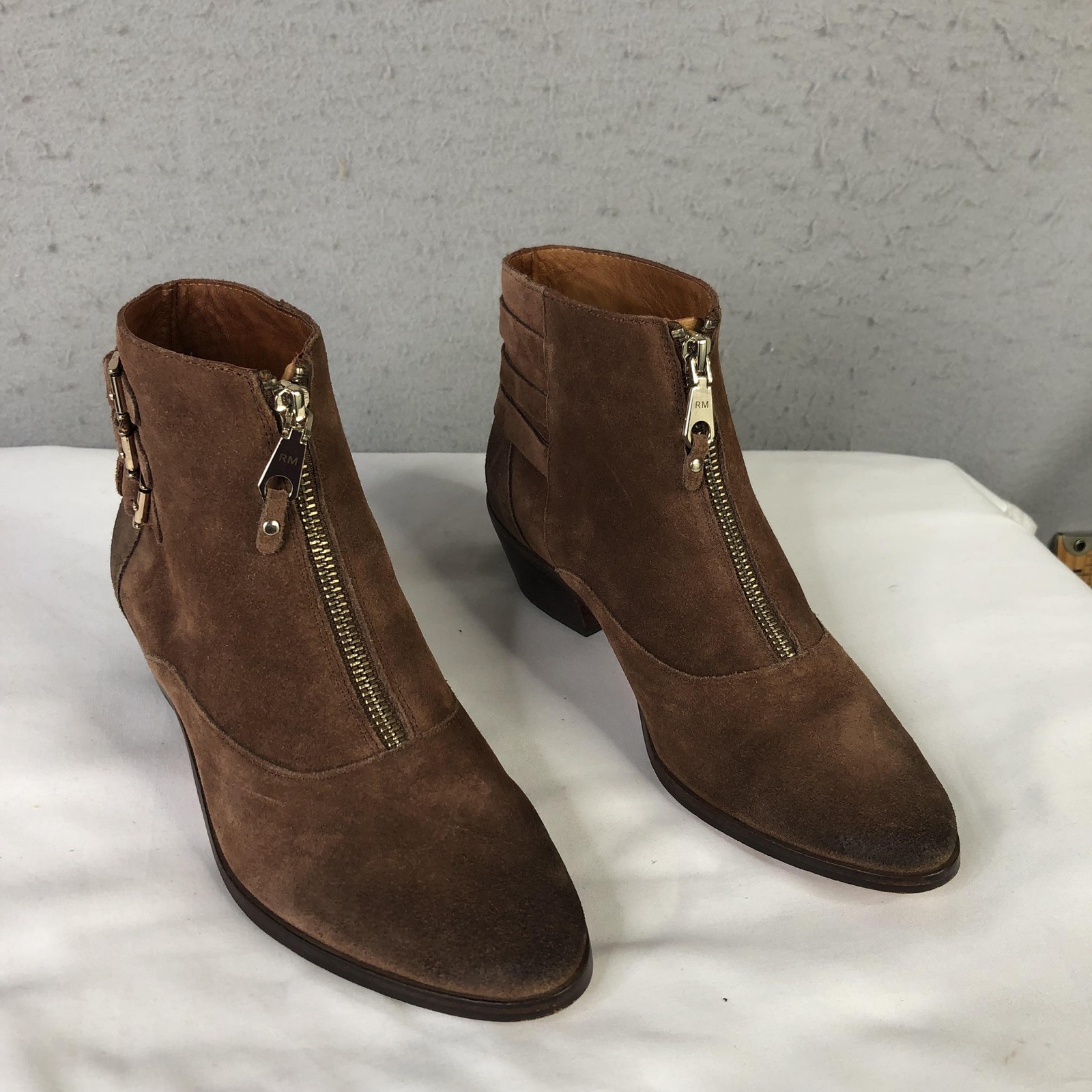 Rebecca Minkoff Boots Womens Size 6 Brown Suede Ankle Zip Buckle Heel Booties