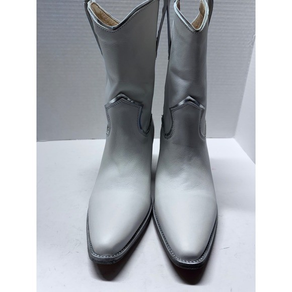 Golo White Leather Western Cowboy Boots Silver Trim Pointed Toe Portugal Size 9